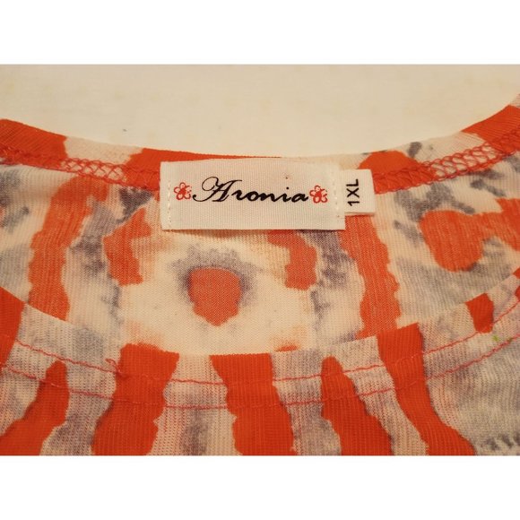 ARONIA Coral Ladies Lined Multicolored Beaded Cap Sleeve Blouse Plus Size 1X - Picture 3 of 3